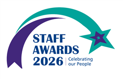 A green and purple shooting star graphic over the words Staff Awards 2026
