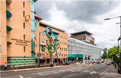 Bristol Royal Hospital for Children - a big brick building. Outside are 